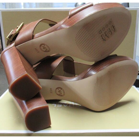 Michael Kors Becker T-Strap Platform Sandals MK Signature Luggage Size 8.5 - Picture 7 of 7